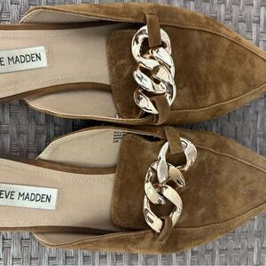 Steve Madden Brown Suede Loafers with Silver Chain Accent